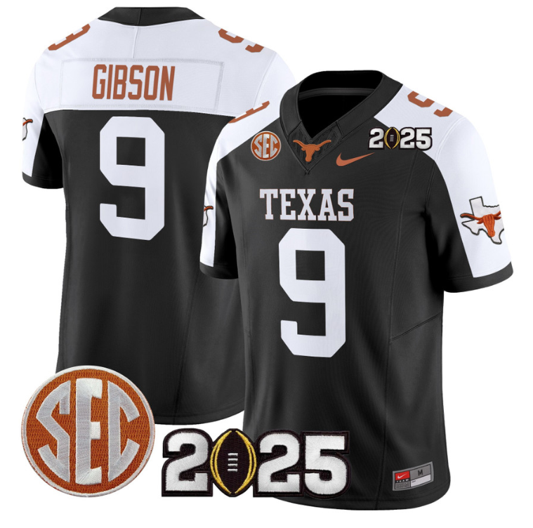 Jerrick Gibson Jersey #9 Texas Longhorns 2025 CFP Final Patch Black Alternate