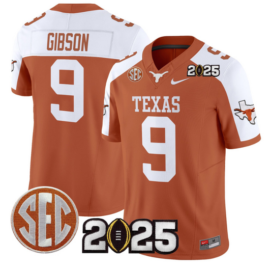 Jerrick Gibson Jersey #9 Texas Longhorns 2025 CFP Final Patch Orange Alternate