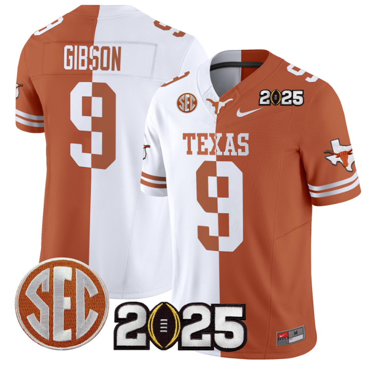 Jerrick Gibson Jersey #9 Texas Longhorns 2025 CFP Final Patch Split