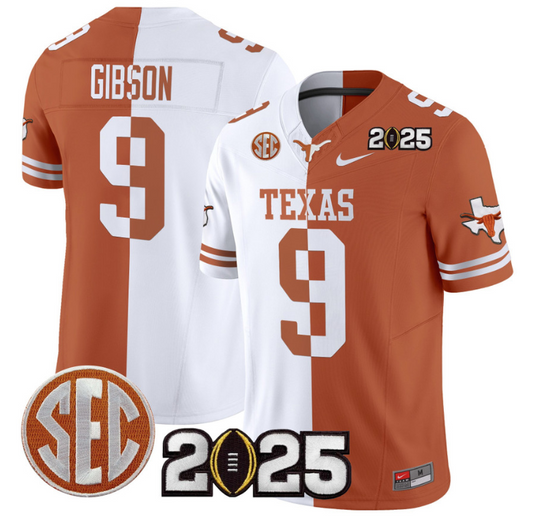 Jerrick Gibson Jersey #9 Texas Longhorns 2025 CFP Final Patch Split