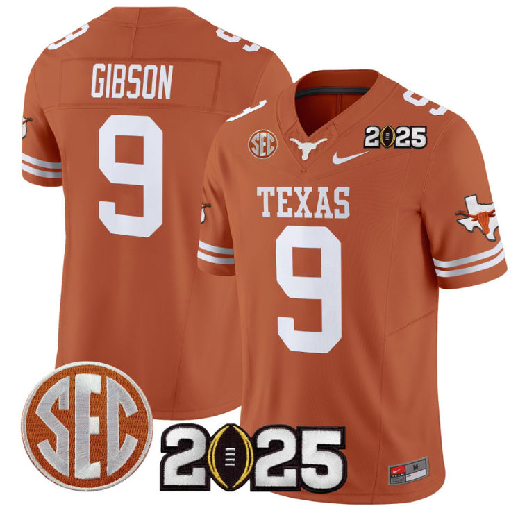 Jerrick Gibson Jersey #9 Texas Longhorns 2025 CFP Final Patch Texas Orange