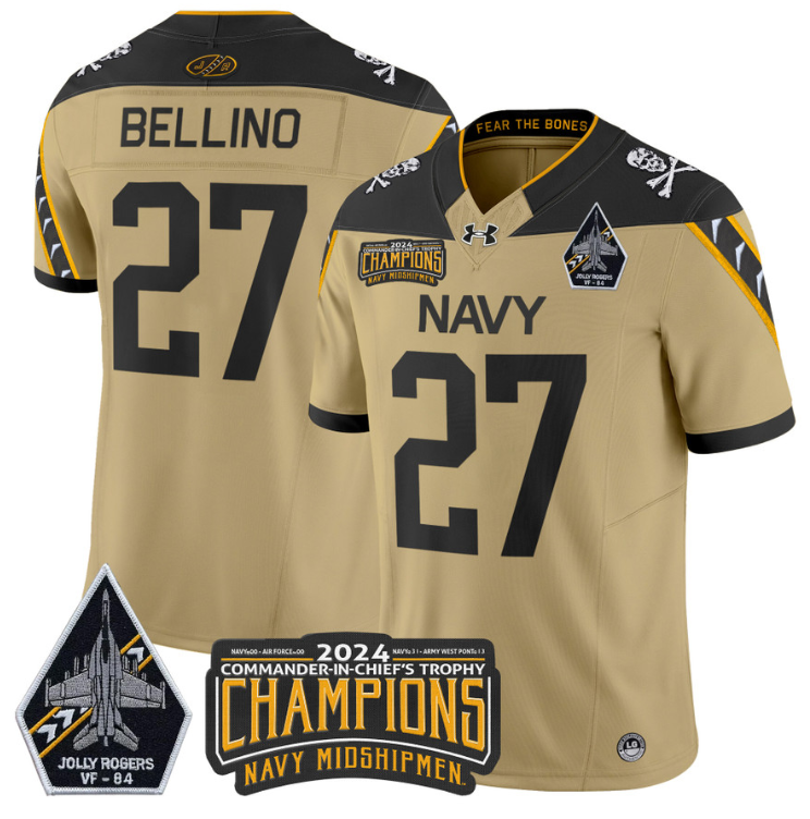 Joe Bellino Jersey #27 Navy Midshipmen 2024 Jolly Rogers Champions Gold