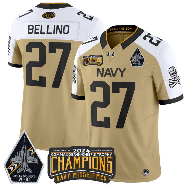 Joe Bellino Jersey #27 Navy Midshipmen 2024 Jolly Rogers Champions Gold White