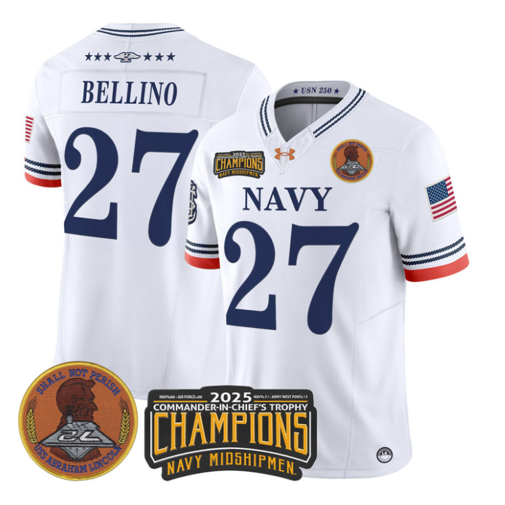 Joe Bellino Jersey #27 Navy Midshipmen 2025 Trophy Champions Stitched White