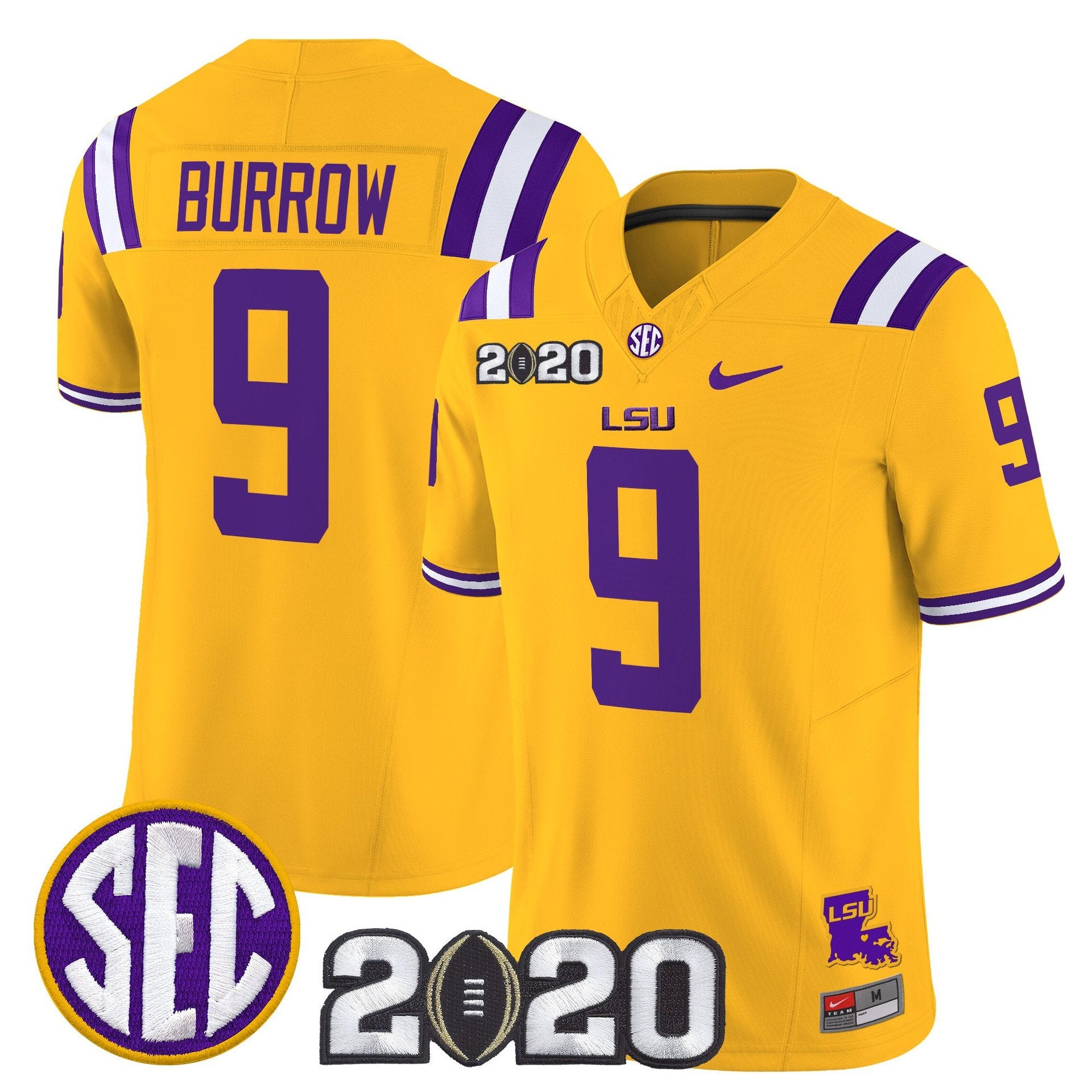 Joe Burrow Jersey #9 LSU Tigers 2020 National Champions Stitched Gold