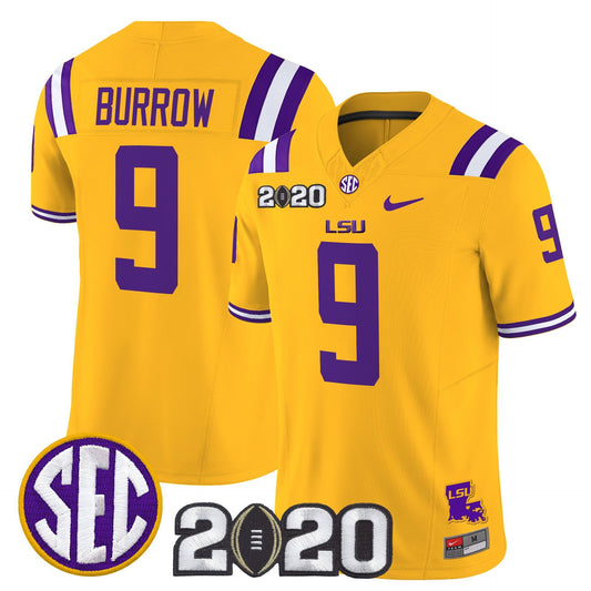 Joe Burrow Jersey #9 LSU Tigers 2020 National Champions Stitched Gold