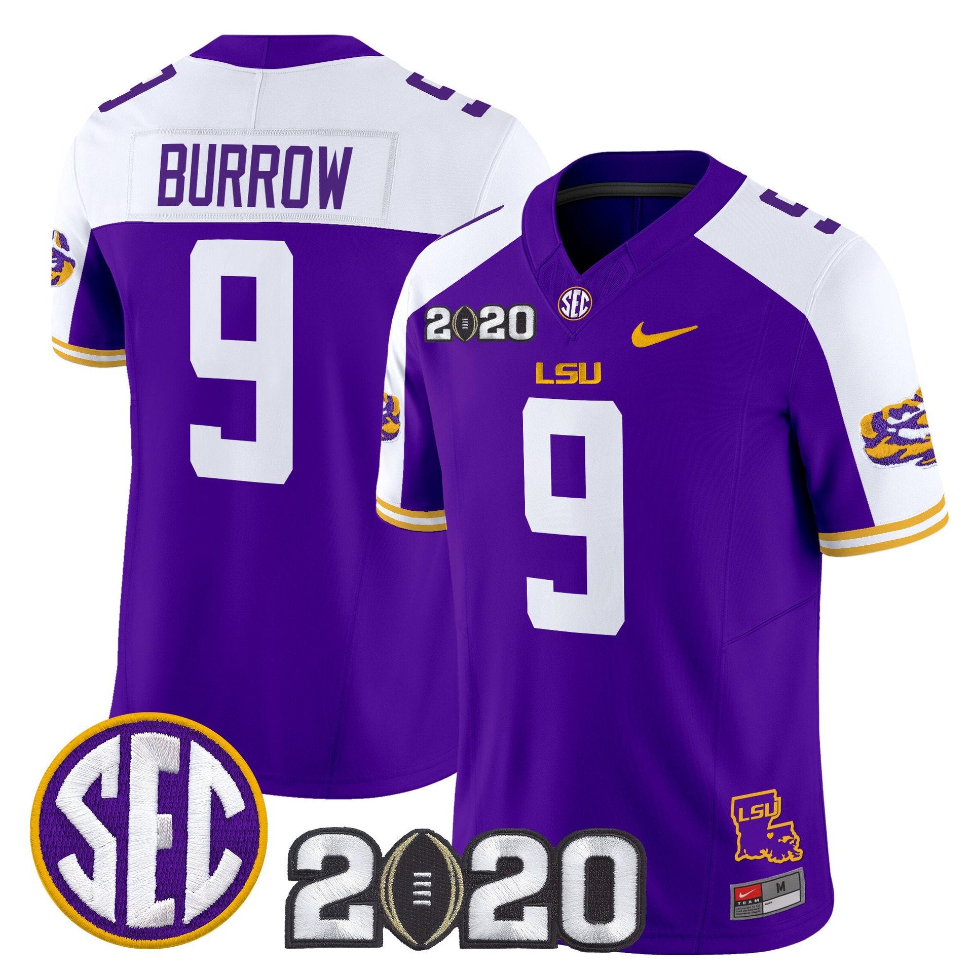Joe Burrow Jersey #9 LSU Tigers 2020 National Champions Stitched Purple Alter