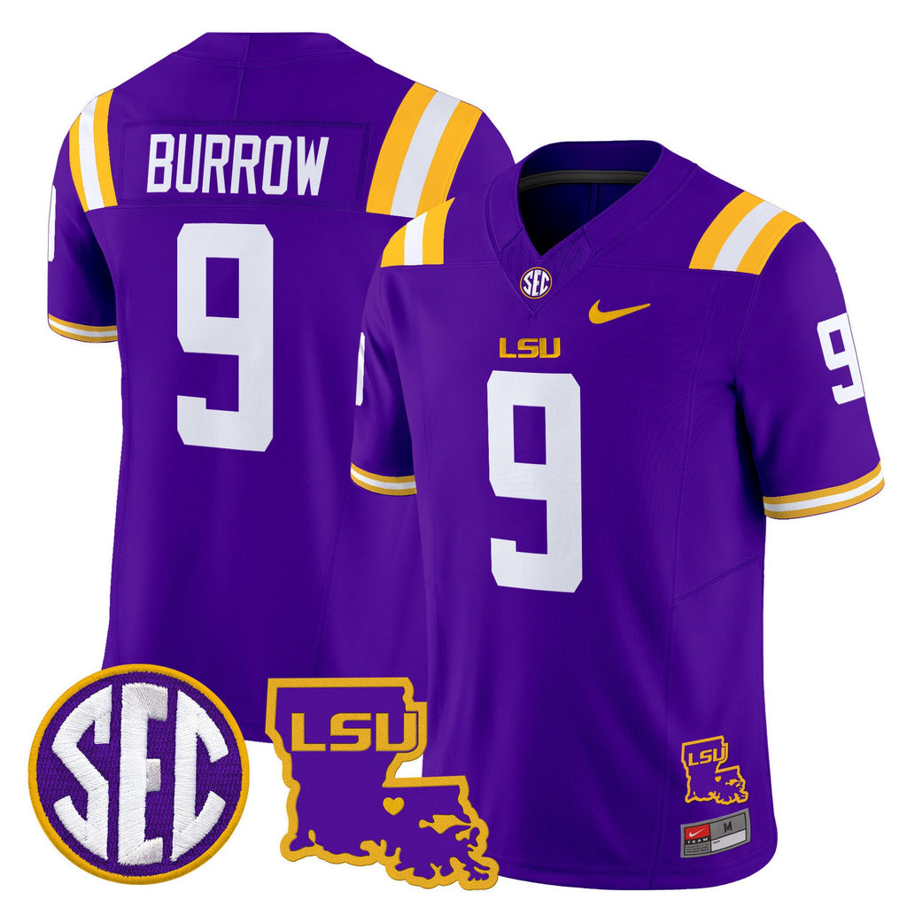 Joe Burrow Jersey #9 LSU Tigers 2025 Louisiana Patch Stitched Purple