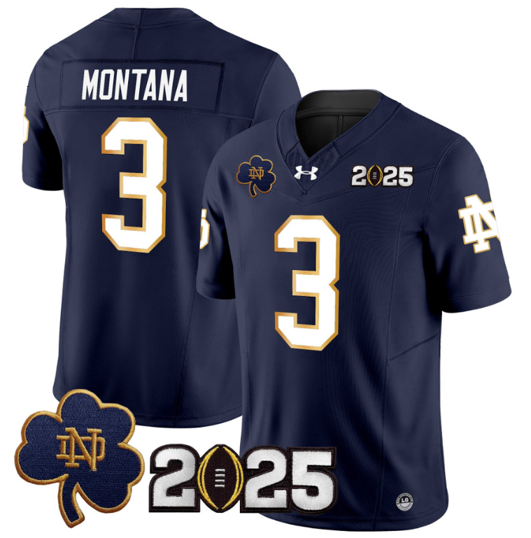 Joe Montana Jersey #3 Notre Dame 2025 CFP Final Patch Navy
