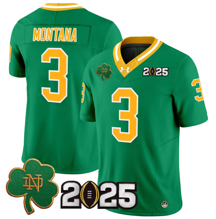 Joe Montana Jersey #3 Notre Dame 2025 CFP Final Patch Throwback