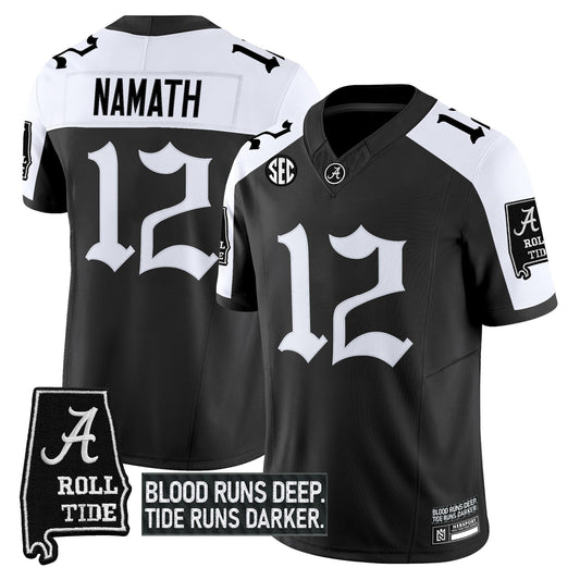 Joe Namath Jersey #12 Alabama Crimson Gothic Bama Blood Edition Stitched Alter