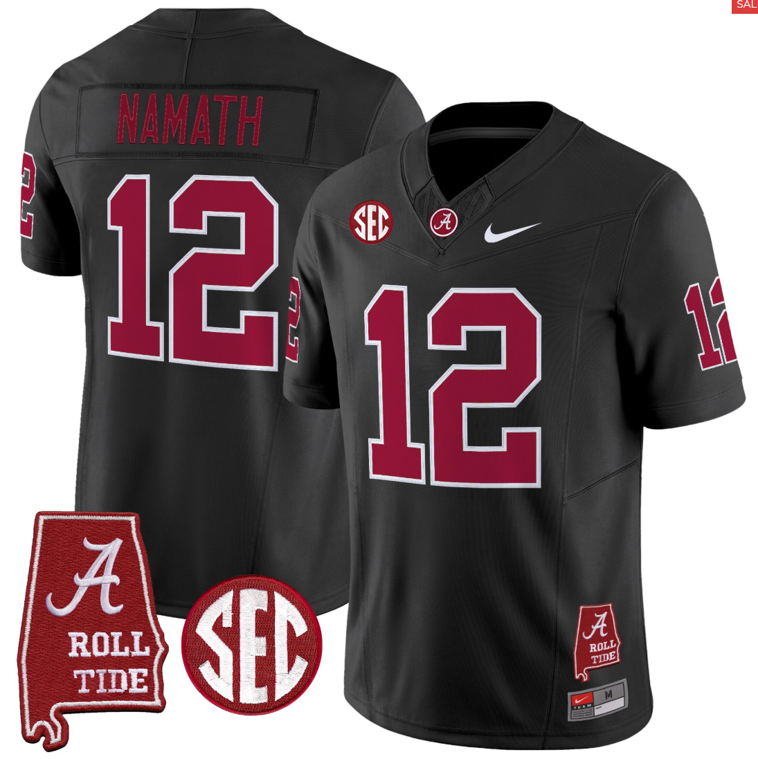 Joe Namath Jersey #12 Alabama Crimson Throwback Alabama Map Stitched Black