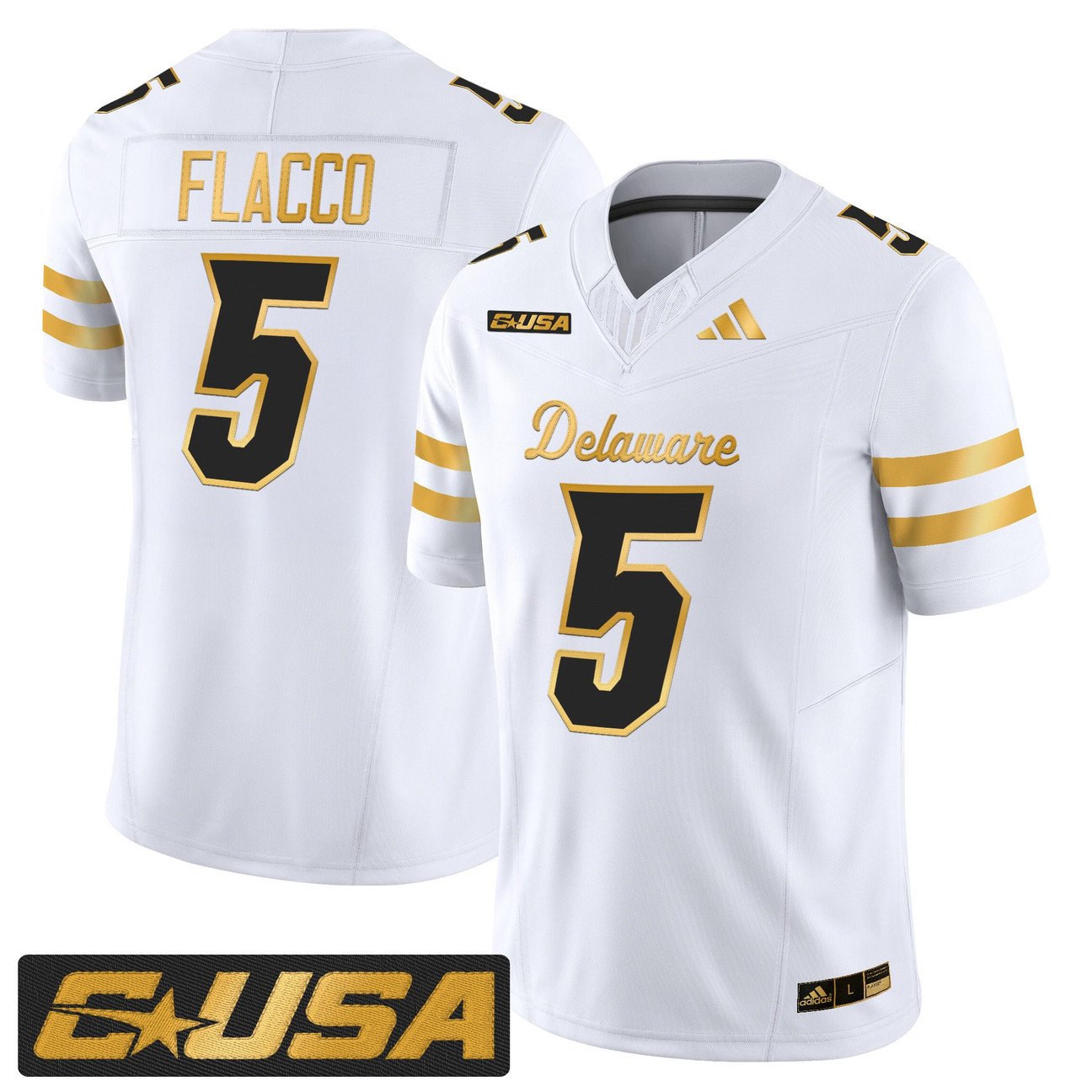 Joe Flacco Jersey #5 Delaware Blue Hens 2025 Gold Vapor Stitched