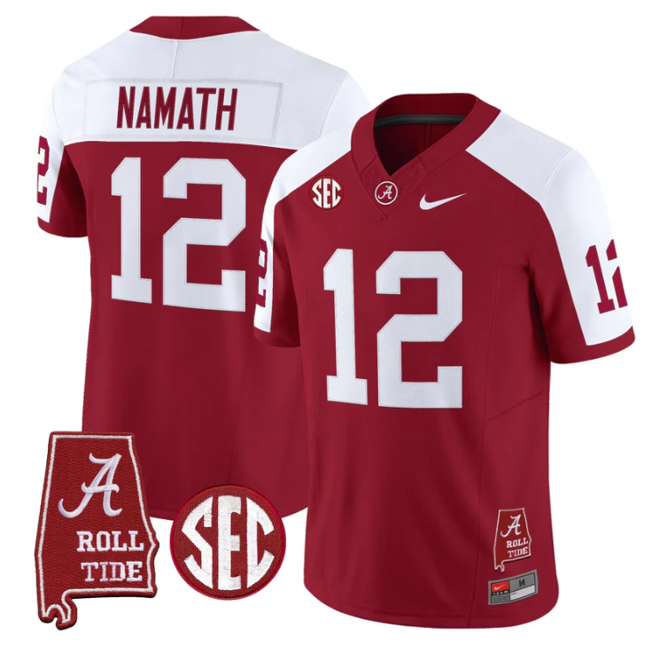 Joe Namath Jersey #12 Alabama Crimson Tide Throwback Map Stitched