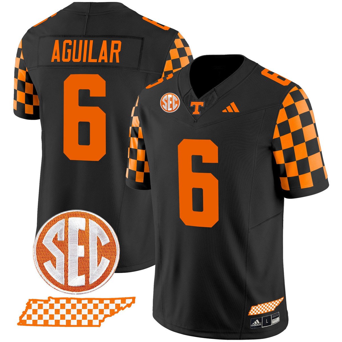 Joey Aguilar Jersey #6 Tennessee Vols Rebrand 2026 Checkerboard Stitched Black