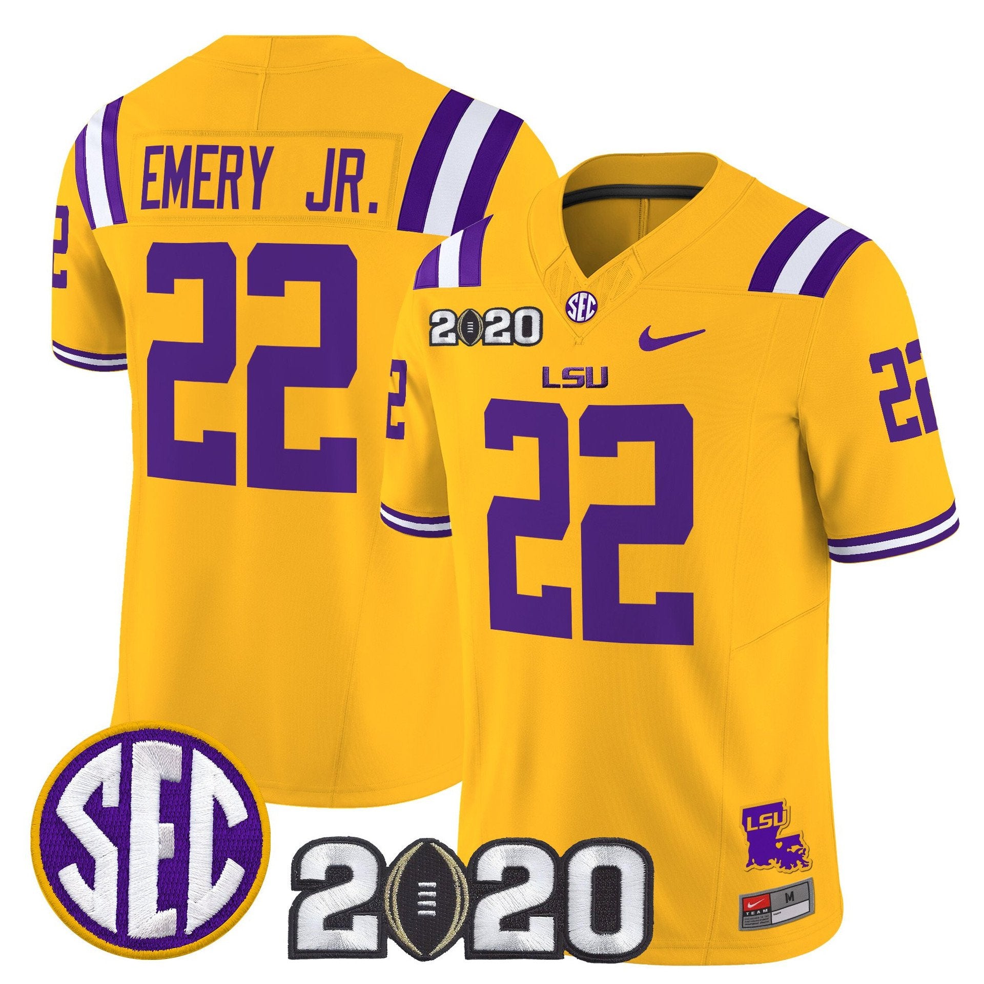 John Emery Jr Jersey #22 LSU Tigers 2020 National Champions Stitched Gold