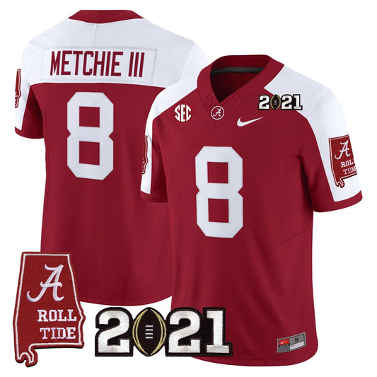 John Metchie III Jersey #8 Alabama 2021 CFP Championship Alabama Map Crimson Alter