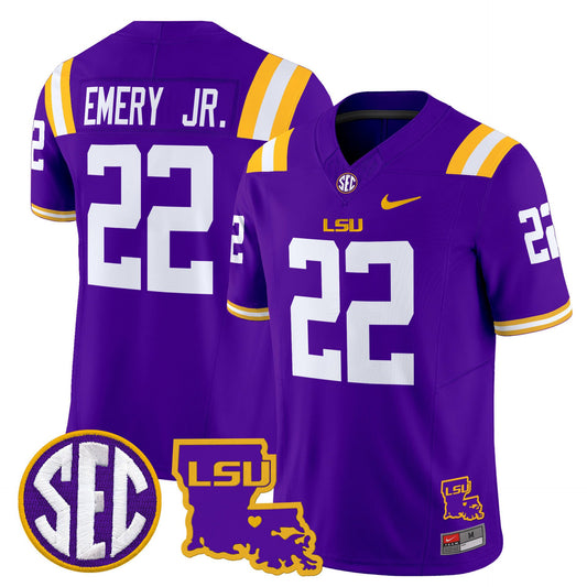 John Emery Jr Jersey #22 LSU Tigers 2025 Louisiana Patch Stitched Purple