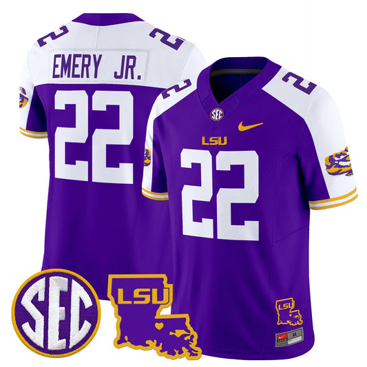 John Emery Jr Jersey #22 LSU Tigers 2025 Louisiana Patch Stitched Purple Alter