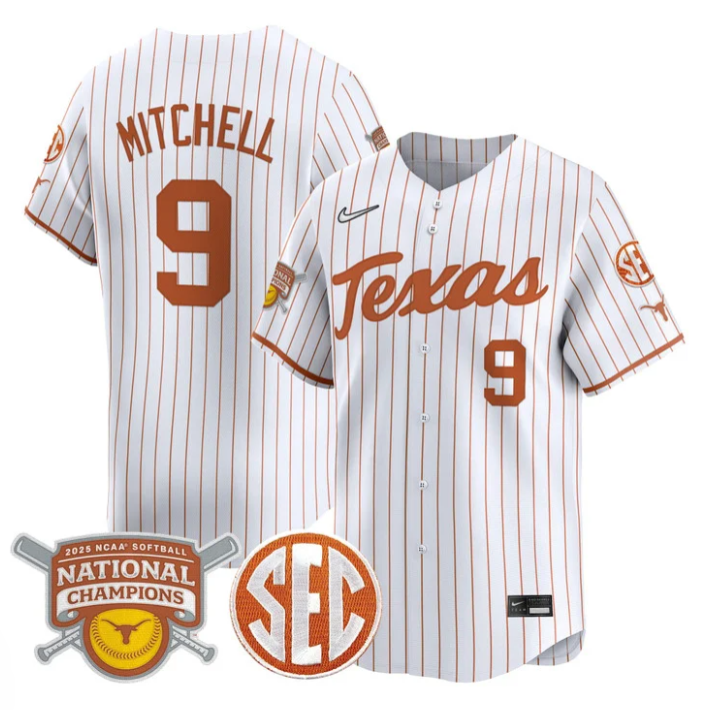 Joley Mitchell Jersey #9 Texas Longhorns 2025 National Champions White Pinstripe