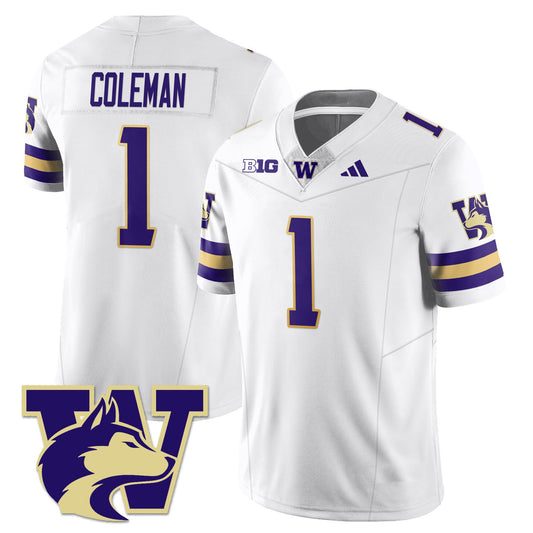 Jonah Coleman Jersey #1 Washington Husky Football 2025 Stitched White