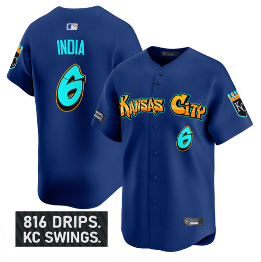 Jonathan India Jersey #6 Kansas City Royals Graffiti Crown Drop Stitched Royal