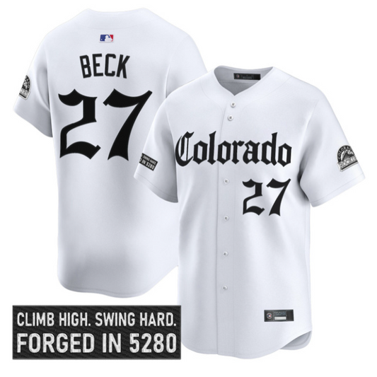 Jordan Beck Jersey #27 Colorado Rockies Gothic Mile High Shadows Edition White