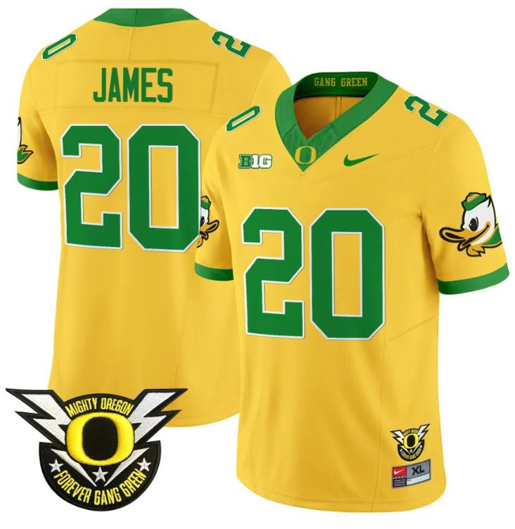 Jordan James Jersey #20 Oregon Duck Forever Gang Green Football Gold