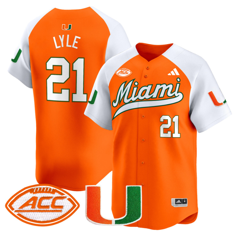 Jordan Lyle Jersey #21 Miami Hurricanes 2024 Baseball Stitched Orange Alternate
