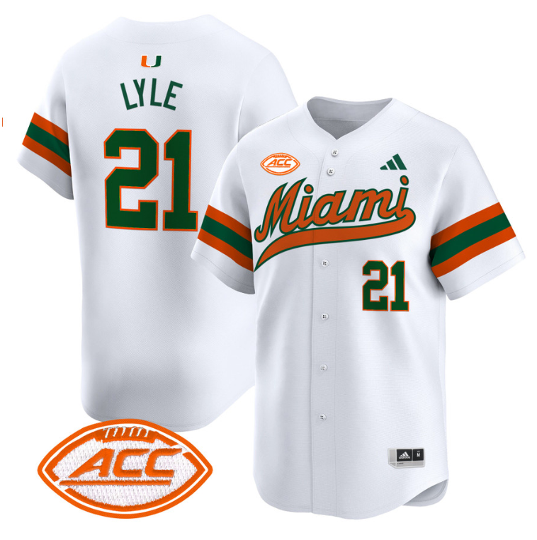 Jordan Lyle Jersey #21 Miami Hurricanes 2024 Baseball V2 Green Alternate