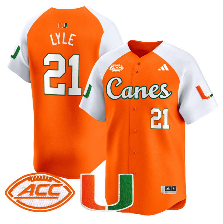 Jordan Lyle Jersey #21 Miami Hurricanes 2024 Baseball V2 Orange Alternate