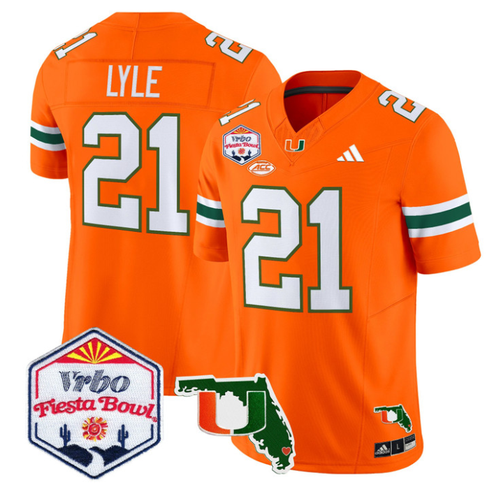 Jordan Lyle Jersey #21 Miami Hurricanes 2026 Fiesta Bowl Florida Orange