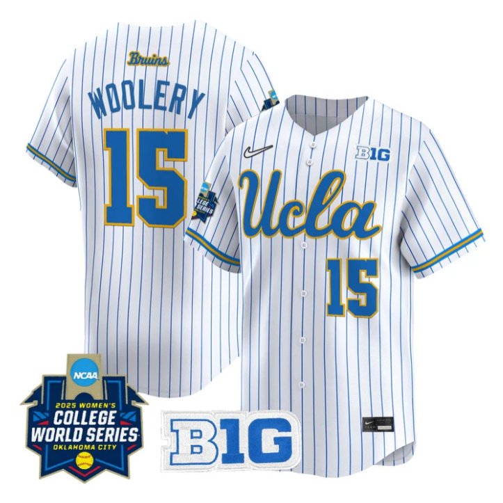 Jordan Woolery Jersey #15 UCLA Bruins Softball 2025 World Series Stitched Pinstripe