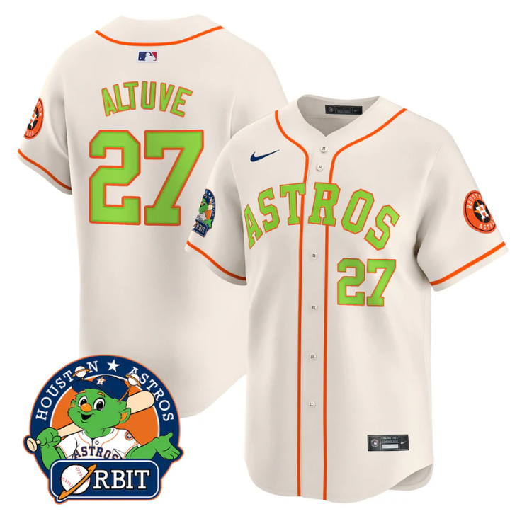 José Altuve Jersey #27 Astros Orbit Patch Vapor Premier Limited V2 Stitched Cream