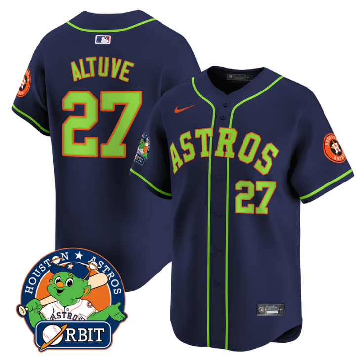 José Altuve Jersey #27 Astros Orbit Patch Vapor Premier Limited V2 Stitched Navy