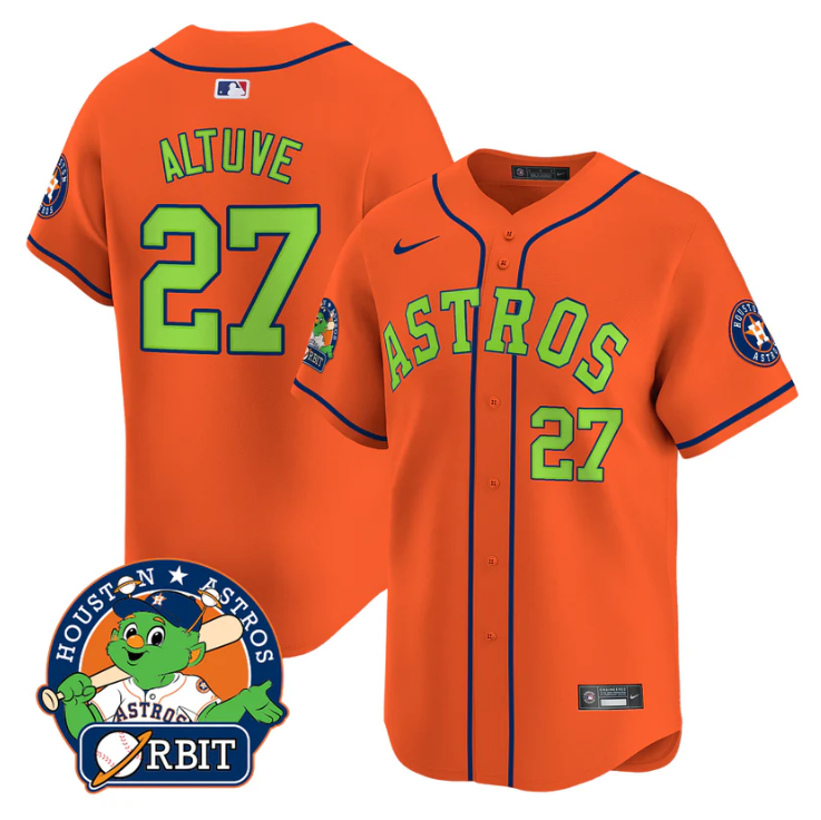 José Altuve Jersey #27 Astros Orbit Patch Vapor Premier Limited V2 Stitched Orange