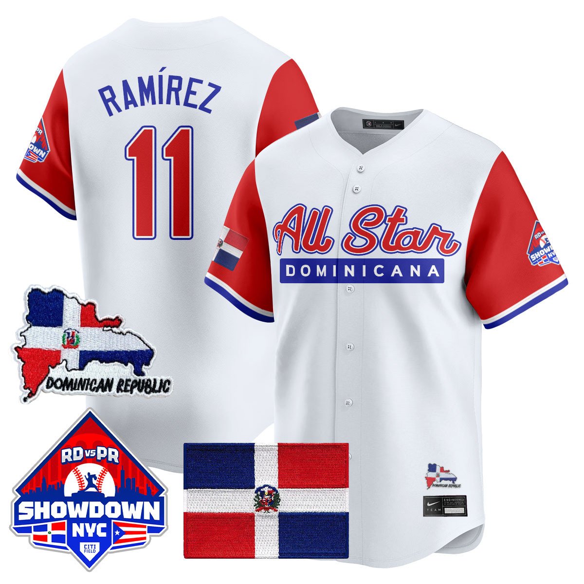 José Ramírez Jersey #11 Dominican Republic Baseball All-Star 2025 Red Sleeves