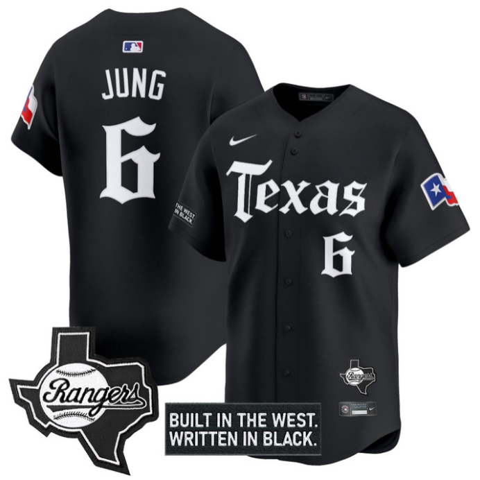 Josh Jung Jersey #6 Texas Rangers Gothic Frontier Edition Vapor Limited Stitched Black