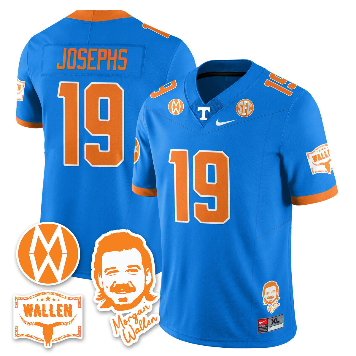 Joshua Josephs Jersey #19 Tennessee Vols Morgan Wallen 2025 Stitched Blue