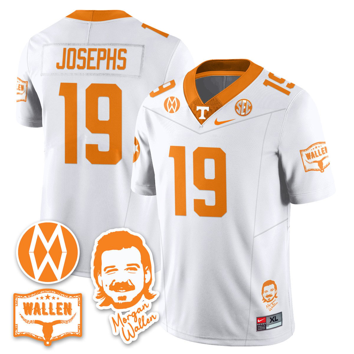 Joshua Josephs Jersey #19 Tennessee Vols Morgan Wallen 2025 Stitched White