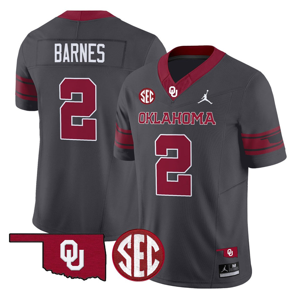 Jovantae Barnes Jersey #2 Oklahoma Sooners 2025 Limited Stitched Anthracite