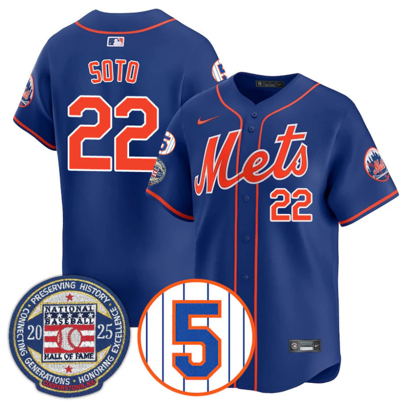 Juan Soto Jersey #22 New York Mets Hall of Fame Gold Stitched Royal