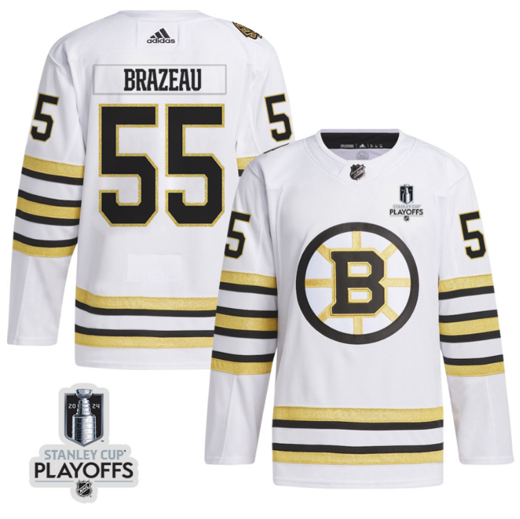 Justin Brazeau 55 Boston Bruins 2024 NHL Playoffs Patch Away Jersey - Men, White
