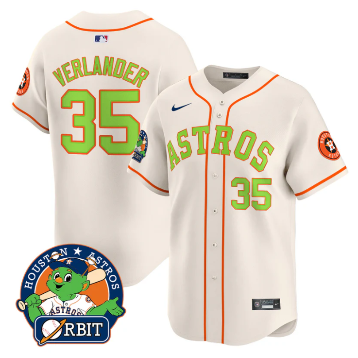 Justin Verlander Jersey #35 Astros Orbit Patch Vapor Premier Limited V2 Stitched Cream