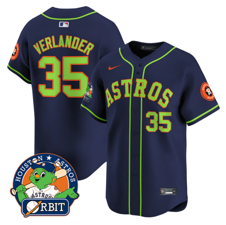 Justin Verlander Jersey #35 Astros Orbit Patch Vapor Premier Limited V2 Stitched Navy