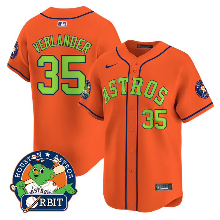 Justin Verlander Jersey #35 Astros Orbit Patch Vapor Premier Limited V2 Stitched Orange