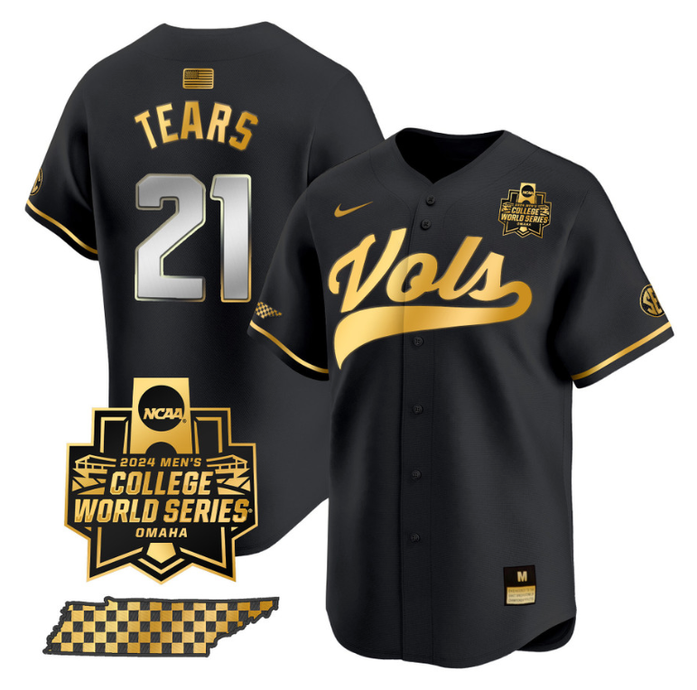 Kavares Tears Jersey #21 Tennessee Volunteers 2024 College World Series Vapor Premier Limited NCAA Baseball Stitched Black Gold