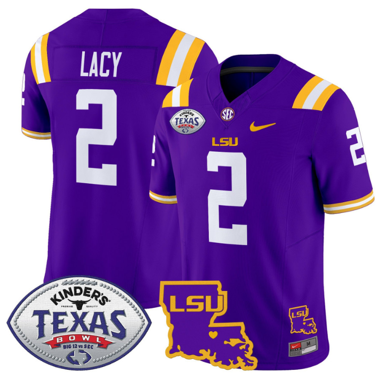 Kyren Lacy Jersey #2 LSU Tigers 2024 Texas Bowl Patch Football Stitched Purple