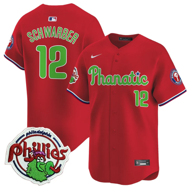 Kyle Schwarber Jersey #12 Phillies Phanatic Patch Vapor Premier Limited Stitched Red