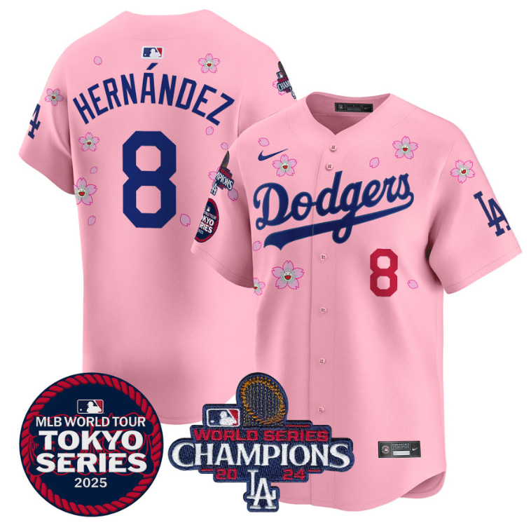 Kike Hernandez Jersey #8 Dodgers Tokyo Series 2025 World Series Champions Patch Cherry Blossom